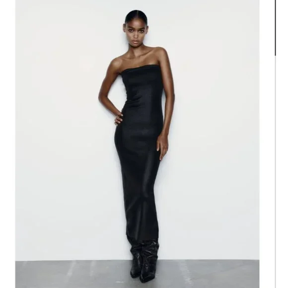 Zara | Dresses | Nwt Zara Foil Knit Midi Dress Black | Poshmark